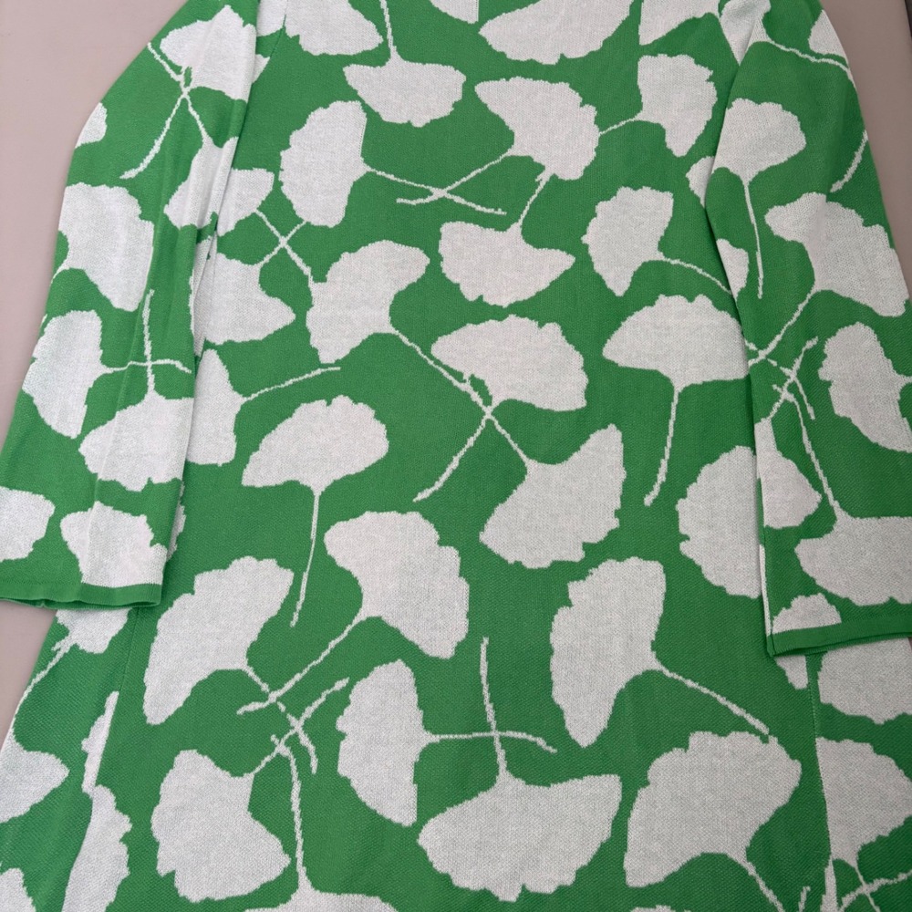 Diane von Furstenberg Green White Ginkgo Leaf Wrap Cardigan Sweater Size M Layr - Picture 9 of 12